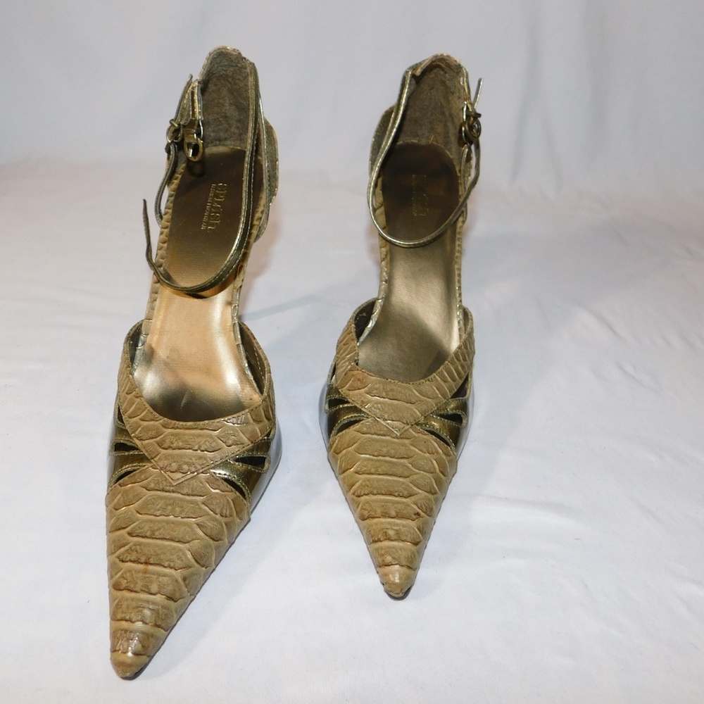 Splash Ladies Goldtone Heels Strap-On Size 7